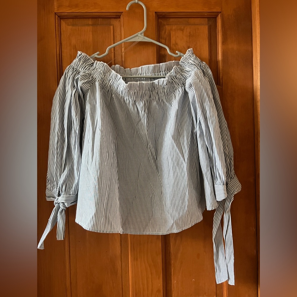 Blue/white Stripe, off the shoulder top, American Eagle